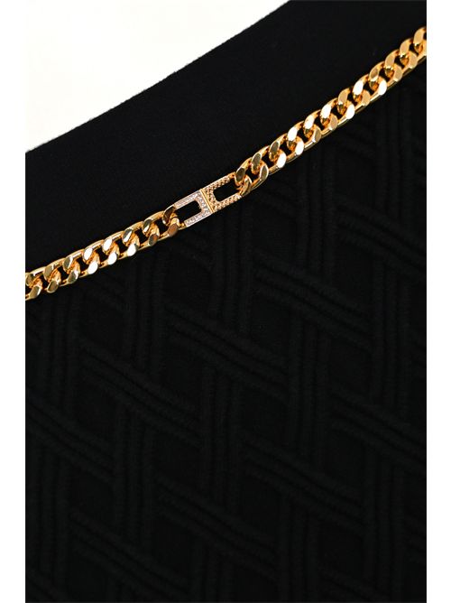 Gonna in maglia di viscosa a rombi con dettaglio gioiello Nero Elisabetta Franchi | GK20B56E2110